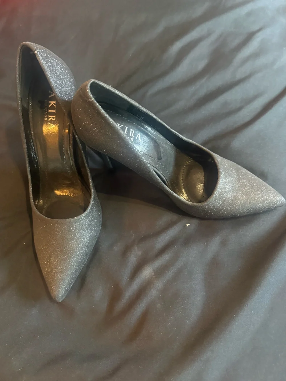 AKIRA Black Glitter Platform Heels